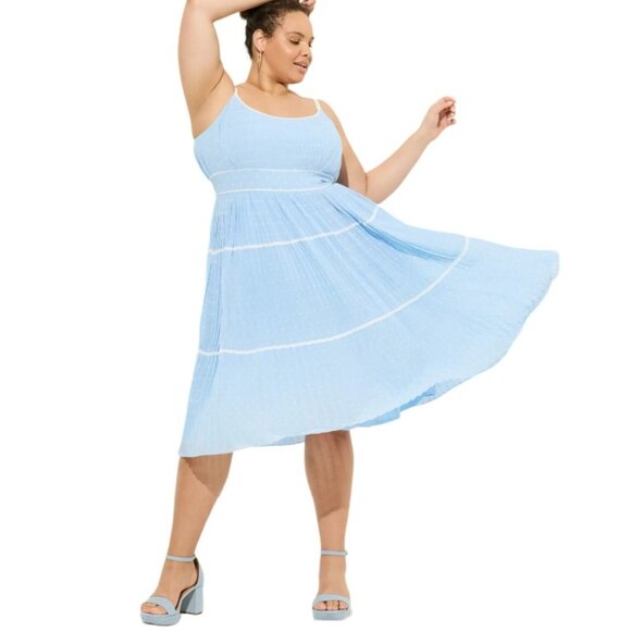 torrid Dresses & Skirts - Torrid x Marilyn Monroe Blue Tiered Polka Dot Pleated Midi Dress Size 12 NWT